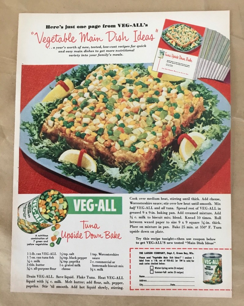 Veg-All 1954 print ad 50s orig vintage illus art retro canned food recipe