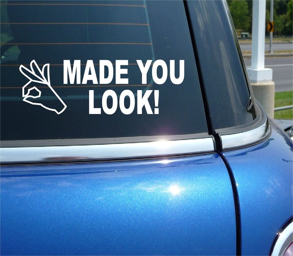 Funny Made You Look Circle Punch Game Sticker Decal for Car Truck Wall Window