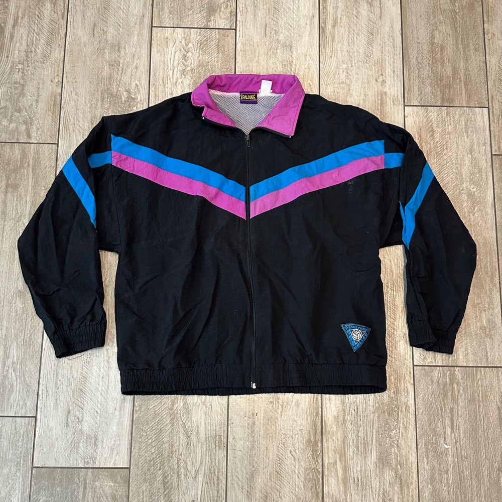 Vintage Spalding Pro Volley Windbreaker Zip Jacket Retro 1980’s 90’s Mens L READ