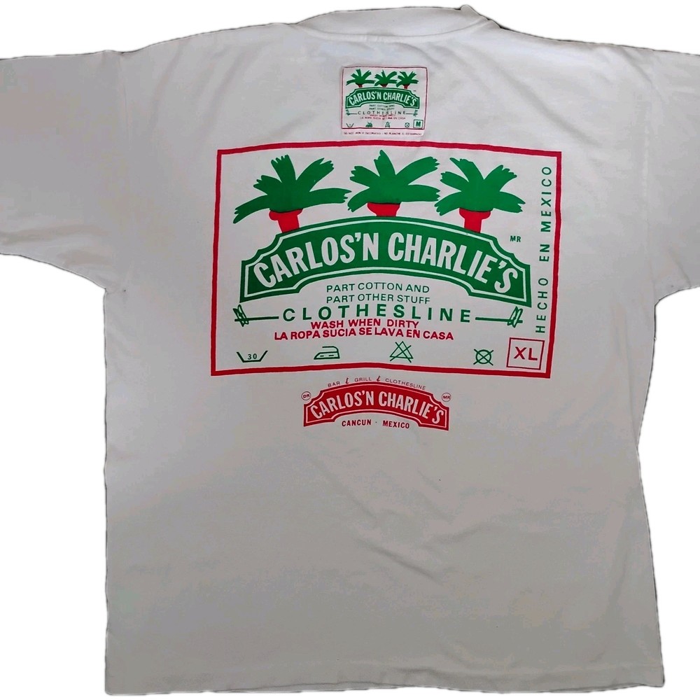 Vintage Carlos n Charlie's Clothesline Shirt Mens XLarge White Cancun Mexico