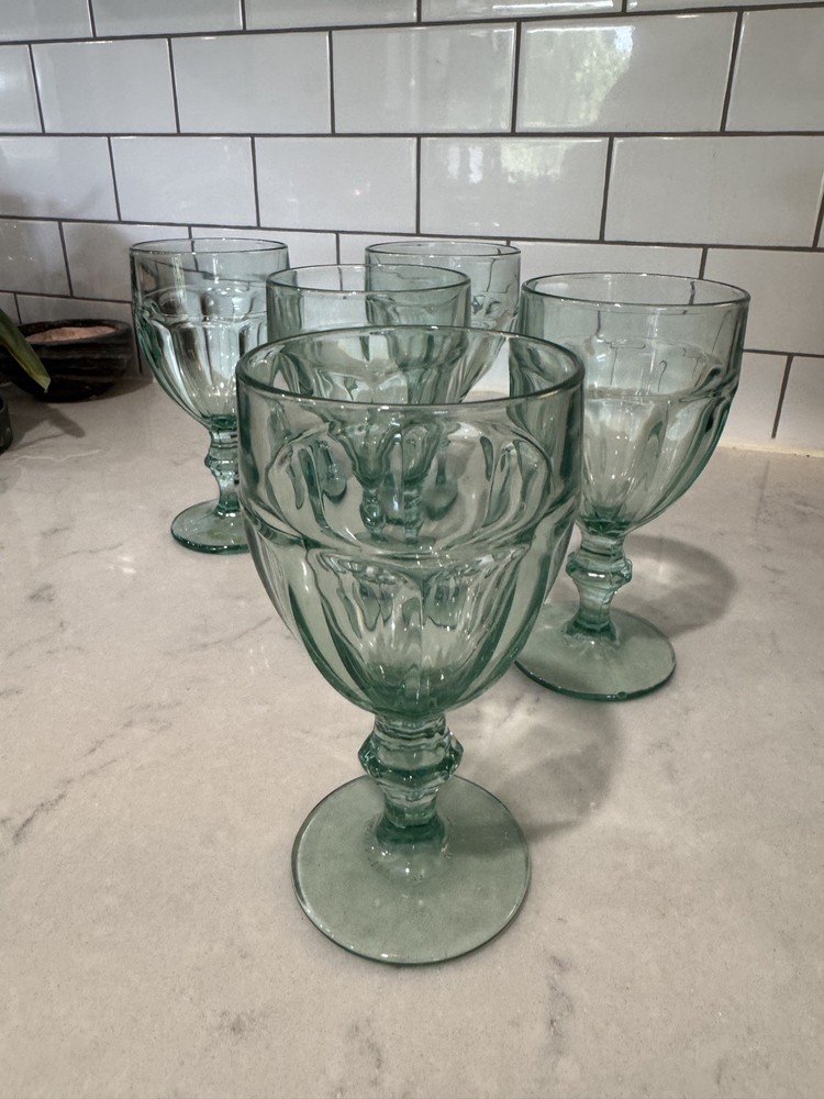 Vintage Libbey Duratuff Gibraltar Spanish Green Wine/Water Goblets, Set Of 5