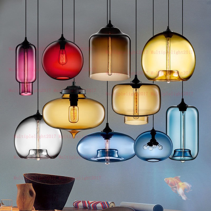 Colorful Glass Pendant Lamp Vintage Chandelier Light Fixtures Deco Lamp Home Dec