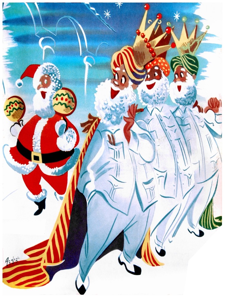 7698.Santa claus and the three kings.cuban style.POSTER.art wall decor