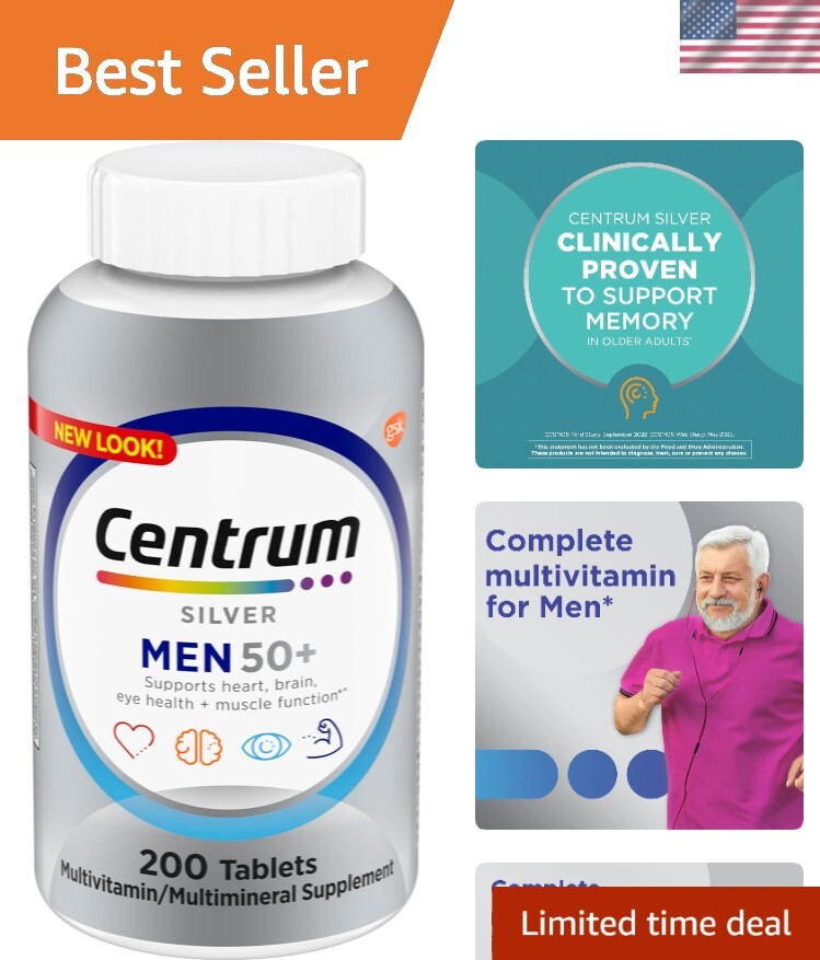 Silver Men's 50+ Multivitamin for Memory Cognition & Heart Health - 200 Tablets