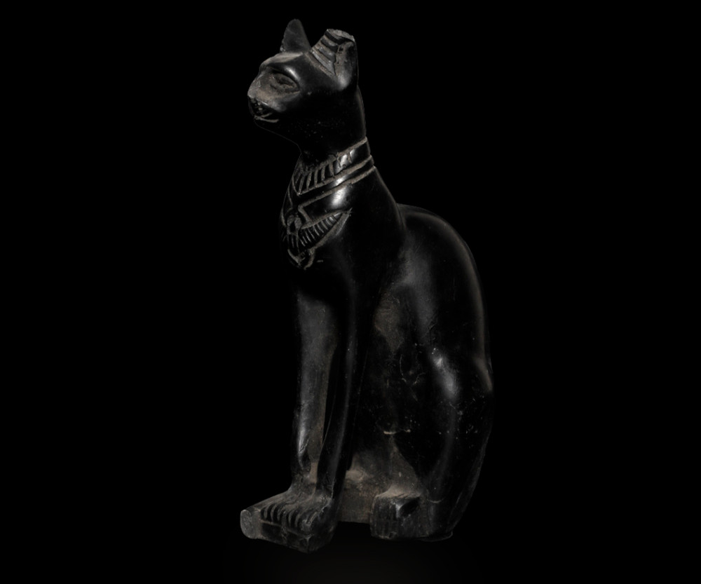 Ancient Egyptian Rare Bastet Cat Statue Black Stone Goddess Figurine Antique BC