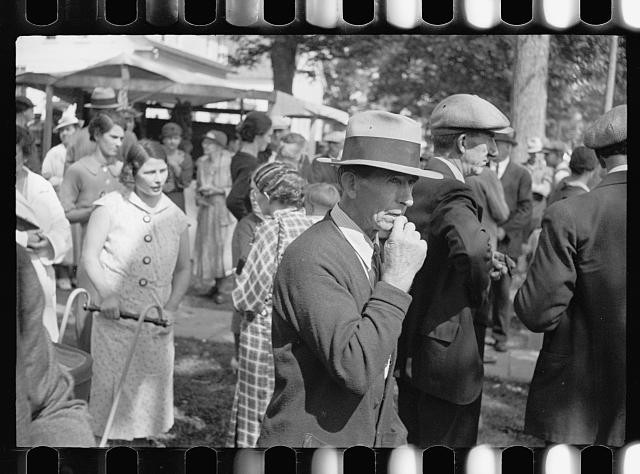 Photo:1930s Park Crowd Men Women Hats Outdoor Gathering