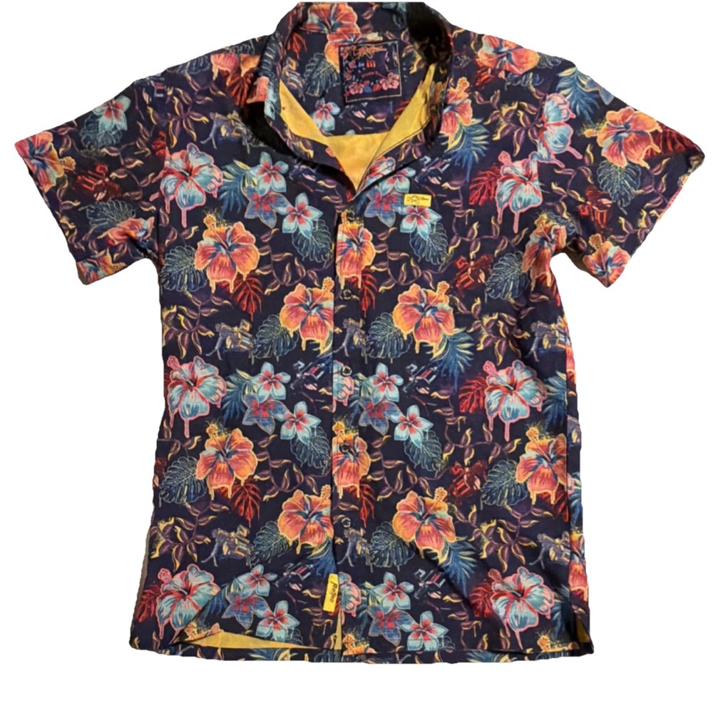 Retro Rifle Men's Hawaiian Drip Floral Button-Up Shirt Multicolor M