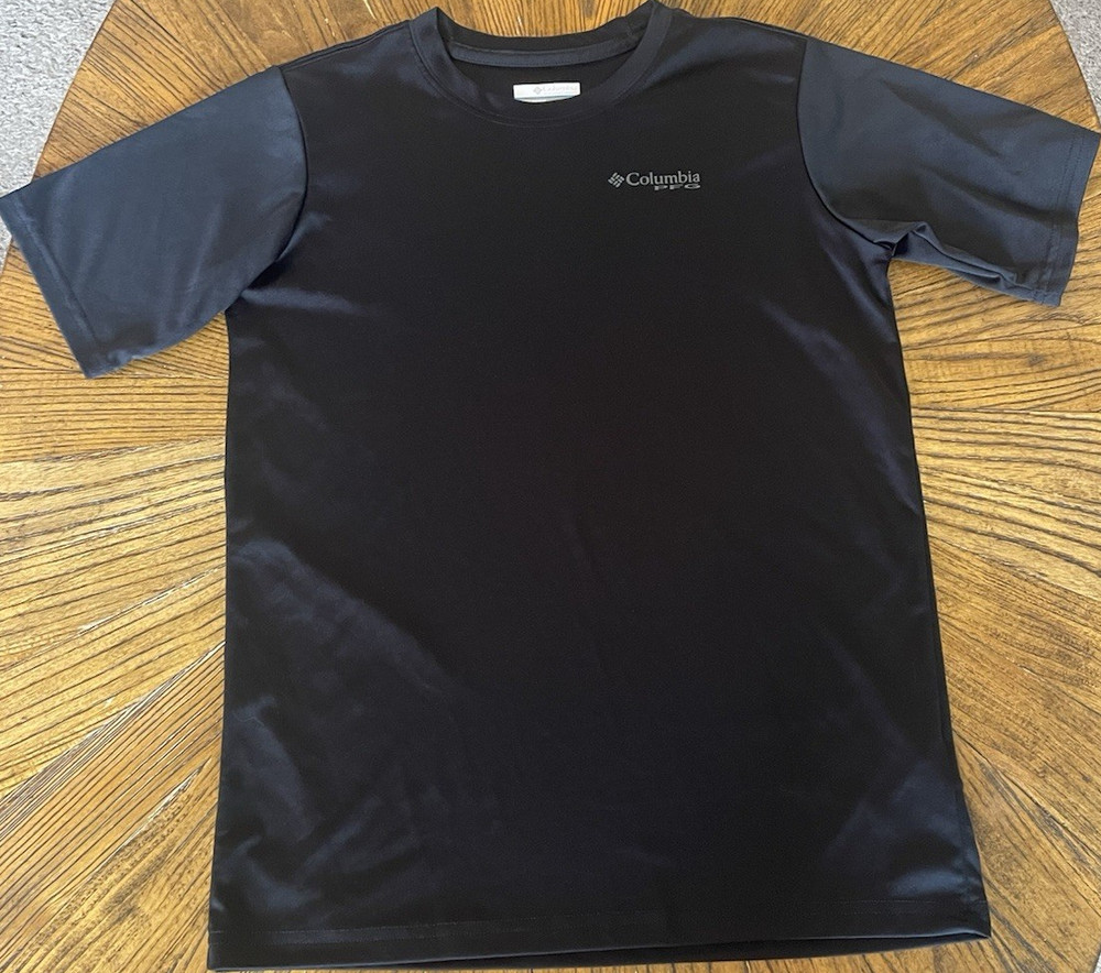 Columbia PFG Boys L (14/16) Black Short Sleeve Crew Neck Fish Graphic T-Shirt