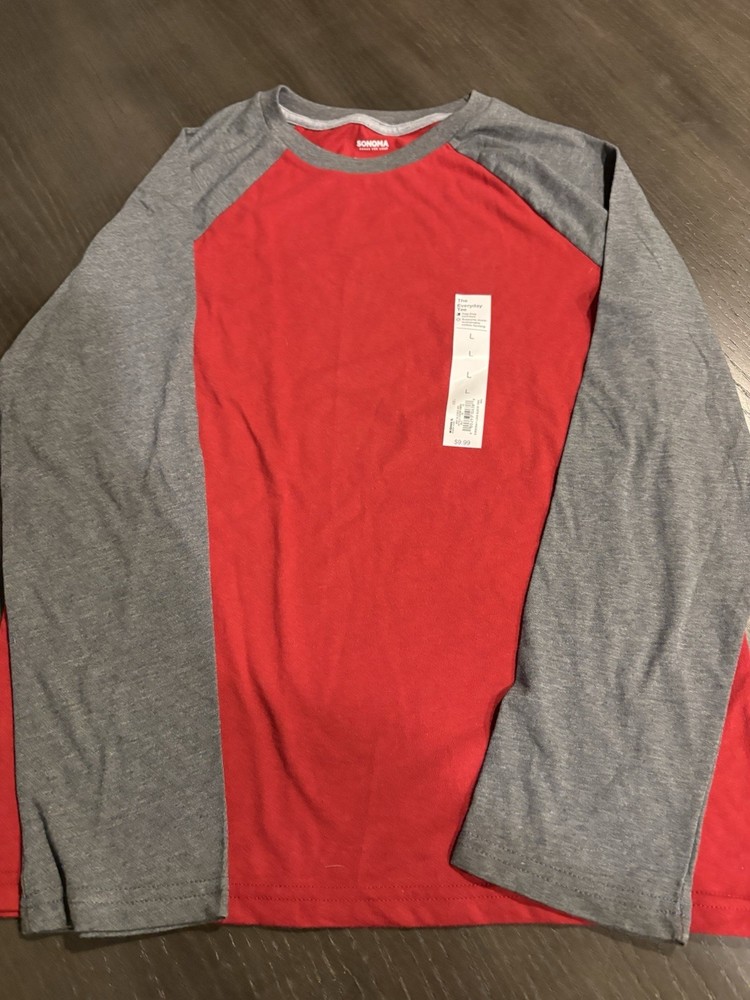 Sonoma The Everyday Tee Boys Size Large Red and Grey Long Sleeve NWT