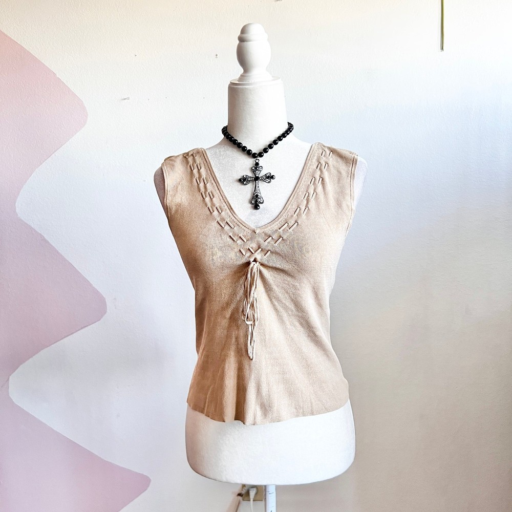 Vintage Lace Up Tank Top Y2K 2000s Western Festival Coachella Medium