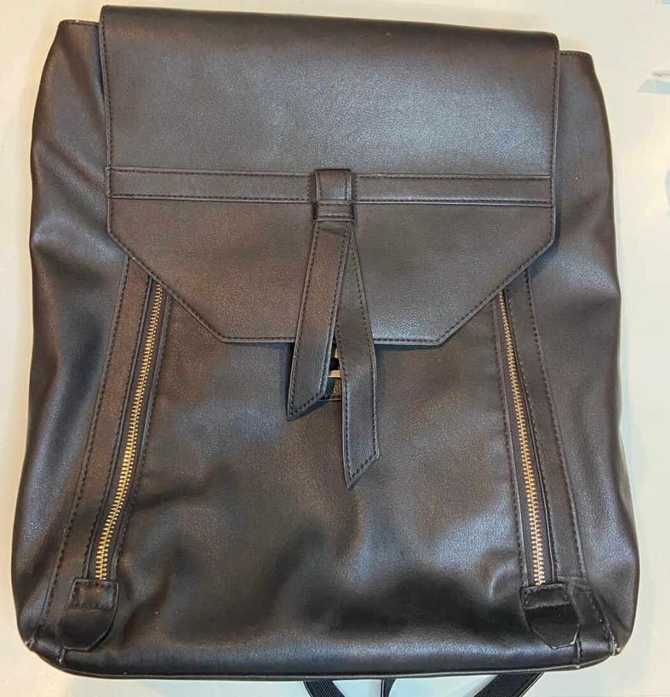 Vegan Leather Laptop Backpack - Black for Office Smart Casual Zipper