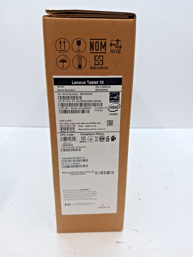 Lenovo Tab 10 20L3-00HUSCPU:N4100 (Quad Core) 32GB Storage 4G LTE 4GB RAM WIN 10