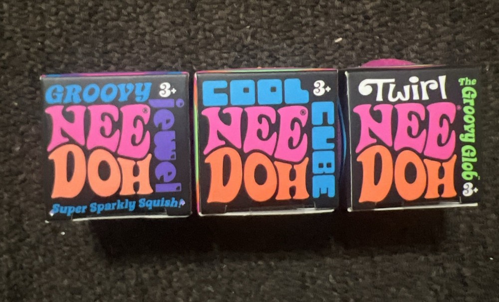 Nee Doh Mini Groovy Jewel, Twirl and Cool Cube - Lot of 3 Squishy (Colors Vary)