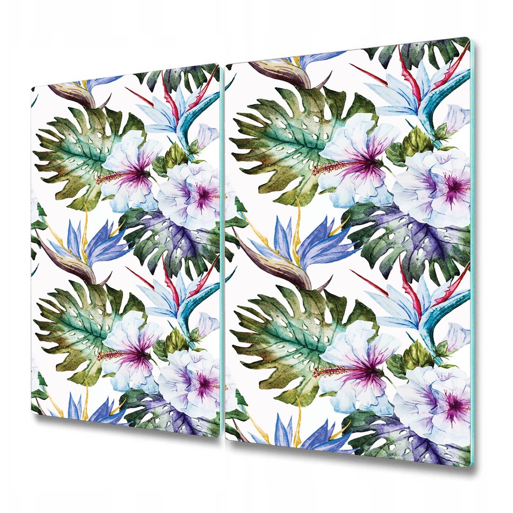 Glass Chopping Board Worktop Saver hibiscus Floral Beautiful pastel colours