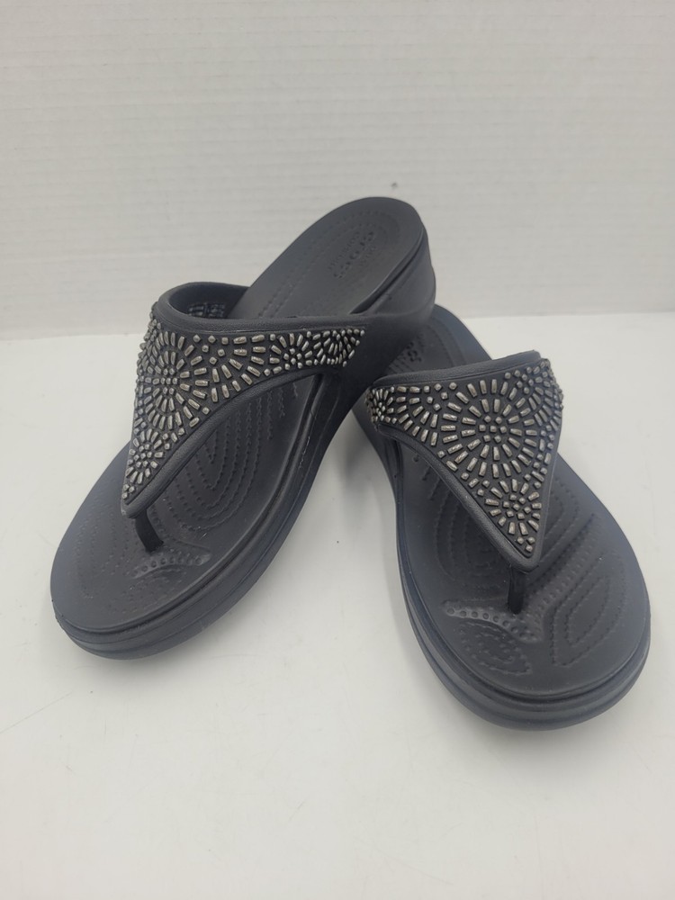 Crocs Boca Bling Black Wedge Platform Sandals Women Size 6
