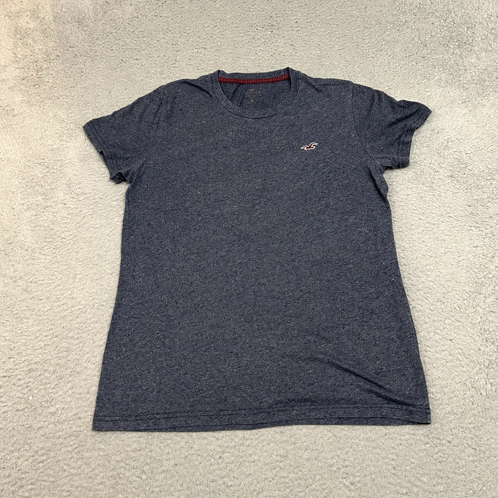 Hollister Shirt Mens Medium Blue Gray Short Sleeve Crew Neck Logo Preppy Y2K