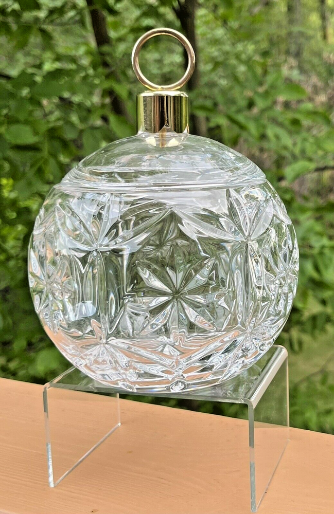 Teleflora Clear Bohemian Crystal Lidded Candy Dish Vase Pot, 24% Lead Crystal