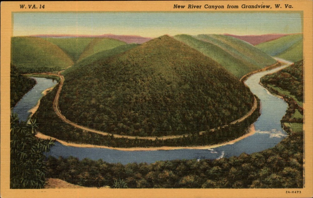 Grandview West Virginia New River Canyon aerial unused vintage linen postcard