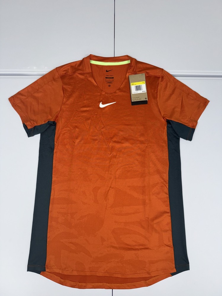New Nike Shirt Court Dri FIT Advantage Orange Tennis Shirt DX5537 Men’s S