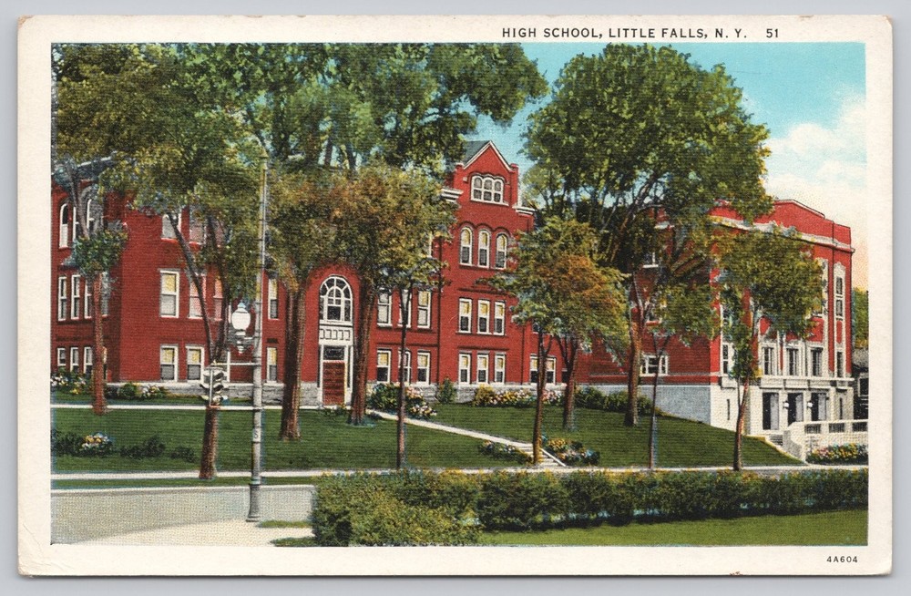 Vintage White Border Postcard High School Little Falls NY C.W. Hughes