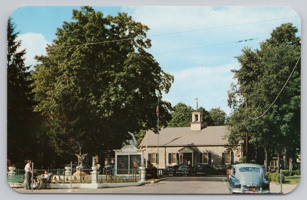 Liberty Square Village of Ellenville NY New York Postcard Post Office Vtg. Car