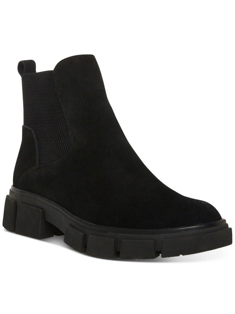 AQUA COLLEGE Womens Black Pull-Tab Priya Round Toe Block Heel Suede Chelsea 9 M