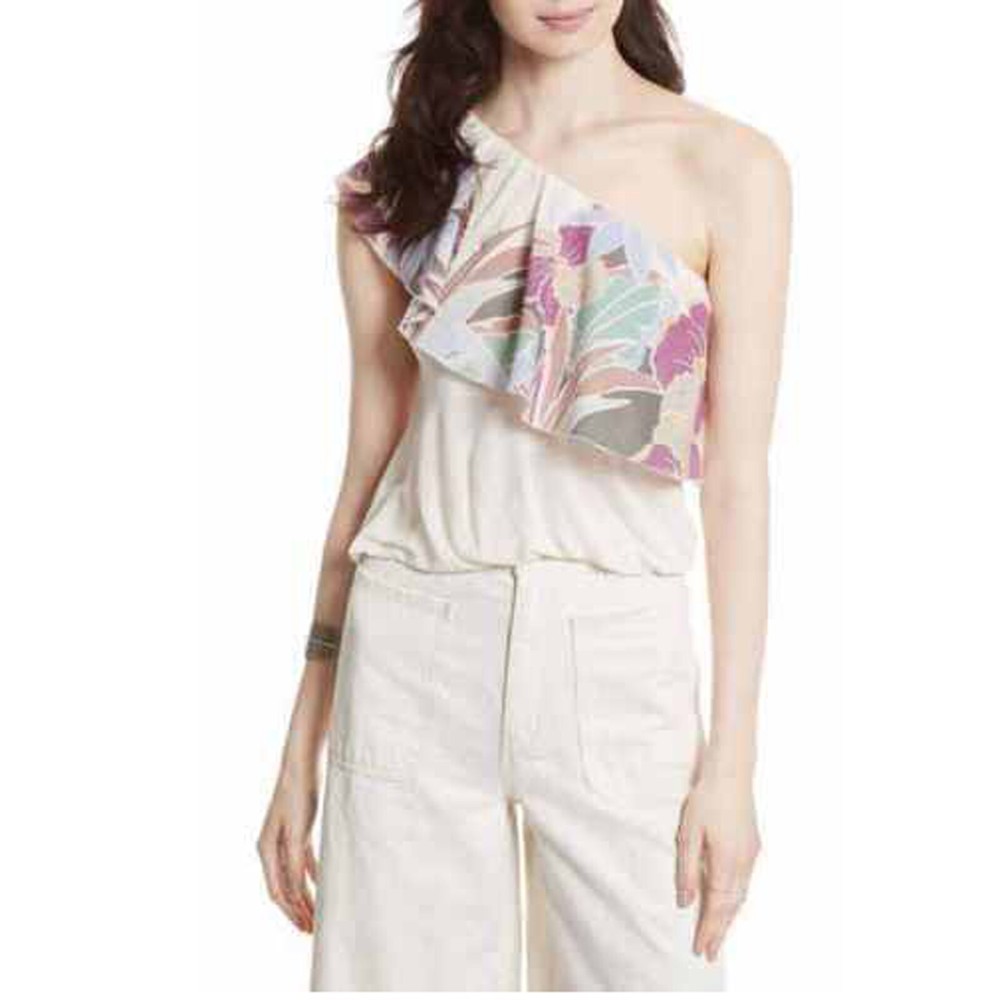 Free People Annka Bubble Blouse Top One-Shoulder Floral Printed XS NEW 148523