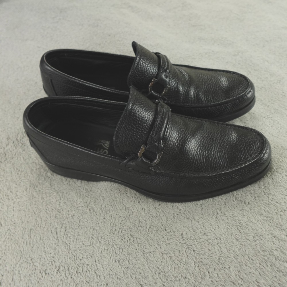 Salvatore Ferragamo Loafers Mens 10 EE Pebbled Leather Gancini Bit Moccasin