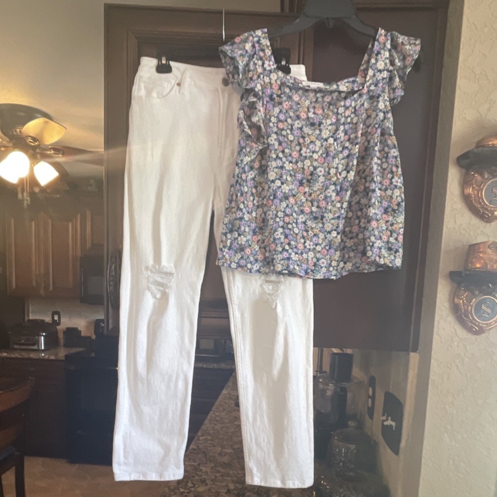 Blu Pepper Floral Ruffle Sleeveless Blouse Size M-Dear John White denim-size 27”