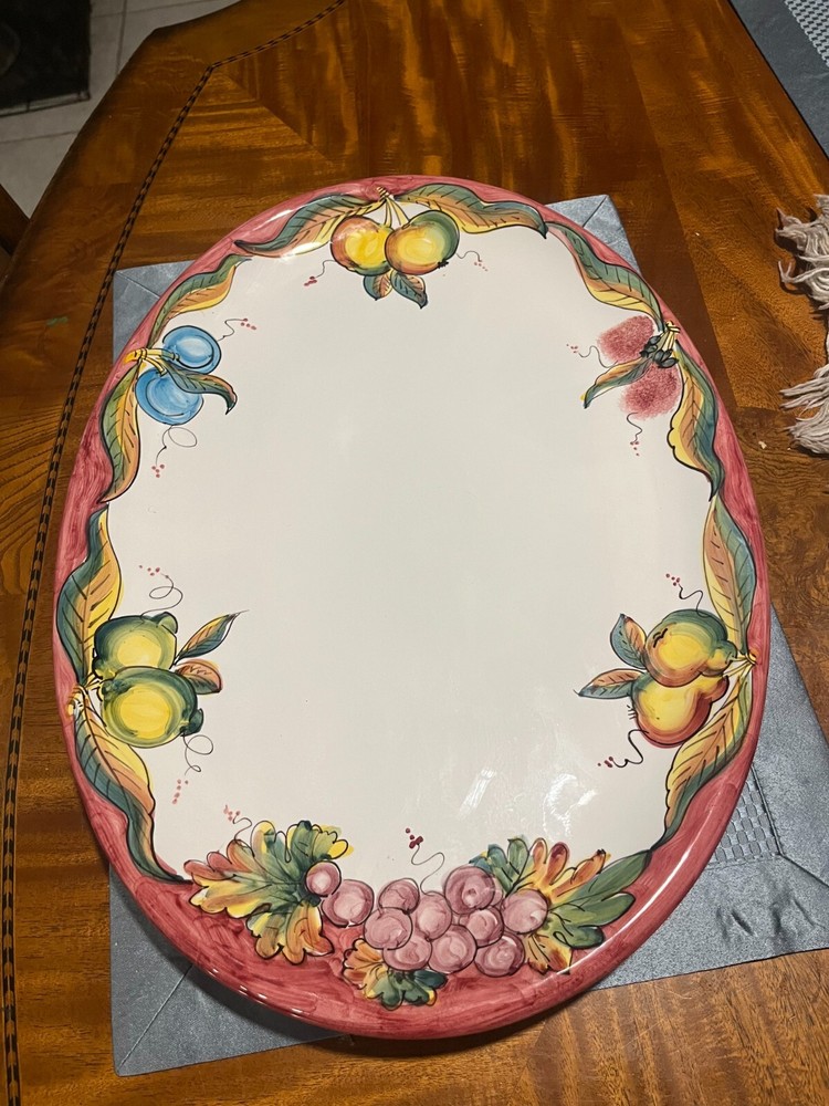Italian handmade oval serving plate for turkey hand-painted in Italy  