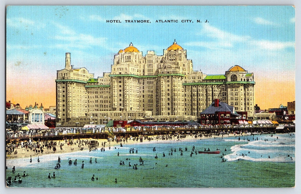 Atlantic City New Jersey Hotel Traymore Building Ocean Beach Vintage Postcard