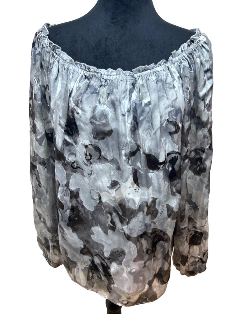 WHBM Top Women's XL Off Shoulder Silk Blend Floral Boho Peasant Style Flowy NWT