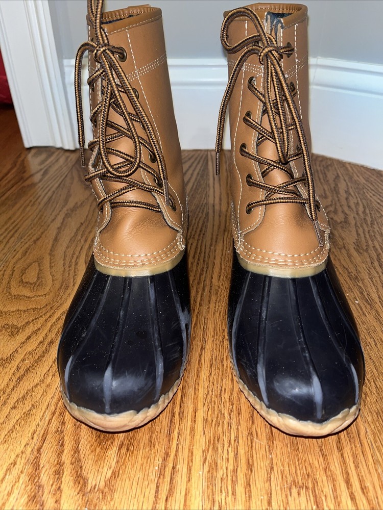 Lands End Waterproof Duck Boots, Tan/Brown Lace Up, Women’s Size 6.5.