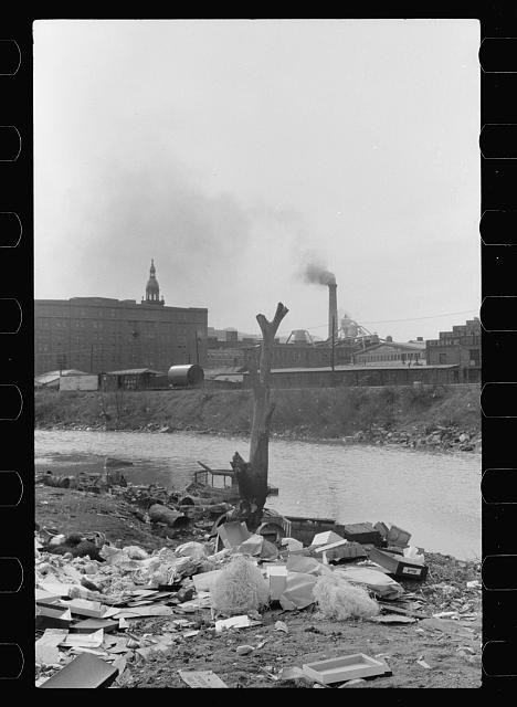Photo:Dubuque Iowa 1940 Stream Pollution River Dumping City Smoke