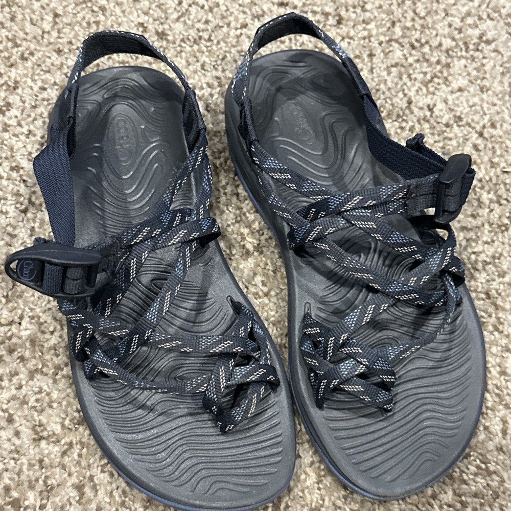 Chaco Z Volv Blue Gray Double Strap Sandals Women Size 8 Toe Loop Rare