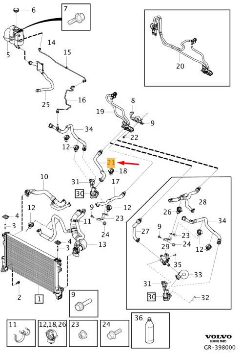 VOLVO XC90 MK2 Genuine Water Hose 31368537 OEM Replacement