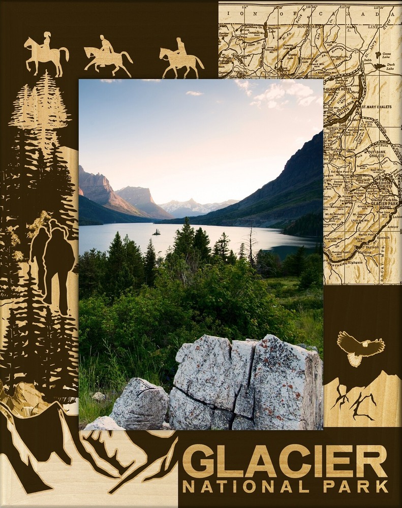 Glacier National Park Laser Engraved Wood Picture Frame Portrait (4 x 6)