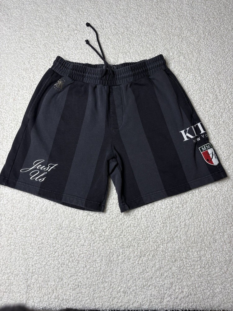 KITH Fleece Stripe Curtis Shorts Men M Black Gray KHMO60792 February 2025 EUC