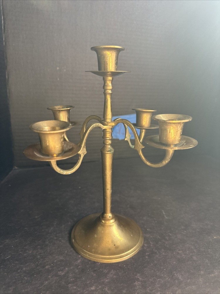 Vintage Brass 5 Arm Candelabra Candle Holder 9.5” Tall Decor #R111