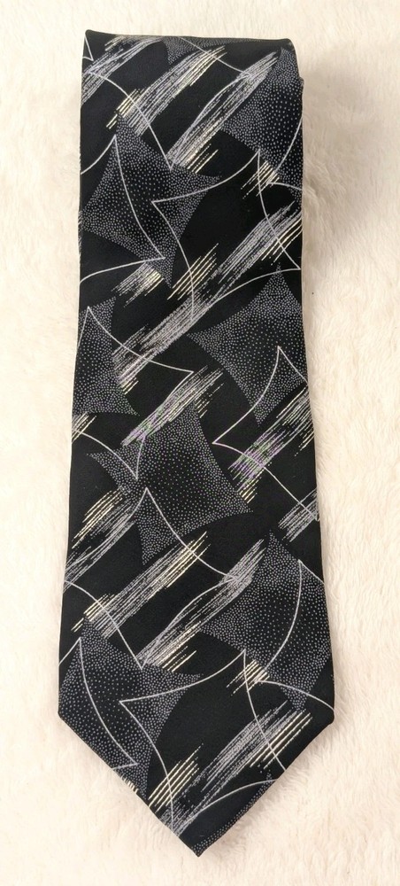 Carlo Palazzi Silk Tie Black Silver Abstract Geometric Hand Made in Italy