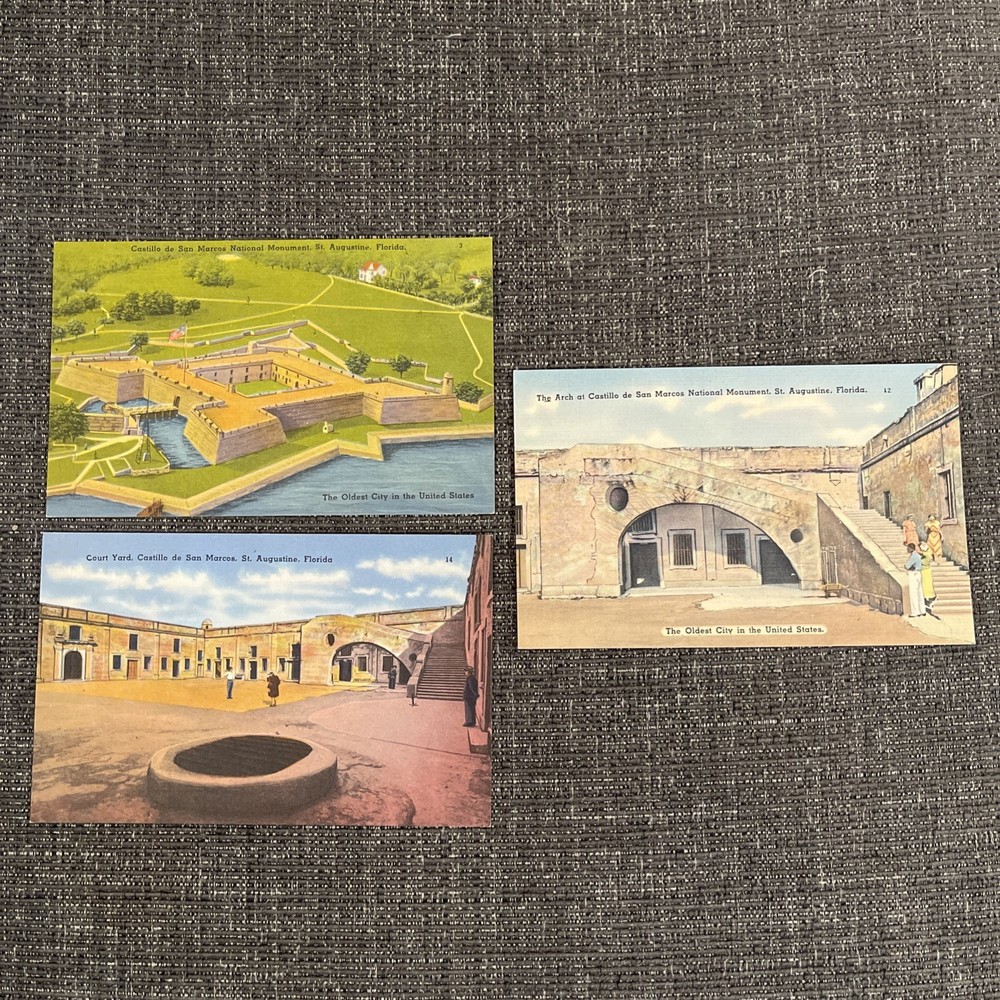 Linen Postcards St. Augustine, Florida~Castillo De San Marcos Views