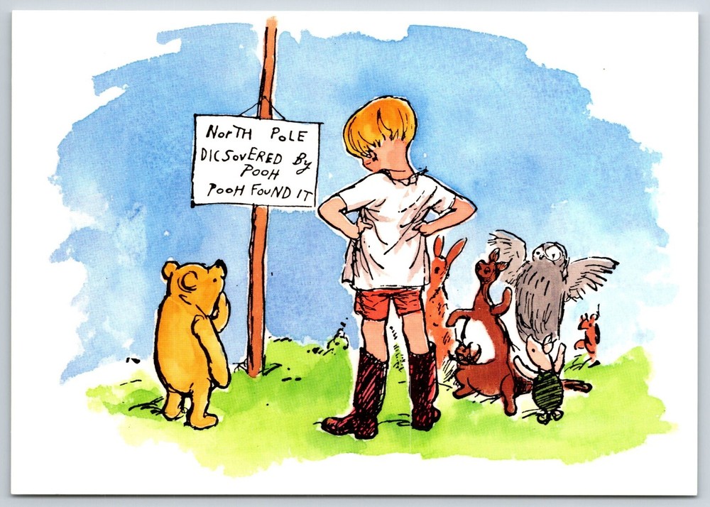 Winnie the Pooh~North Pole Discovered~Child & Animals Look @ Sign~Continental PC
