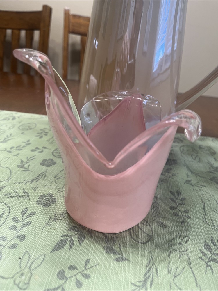 VTG Murano Pink Art Swung Glass Small 6” Candleholder Bowl Vase Italy Made Decor