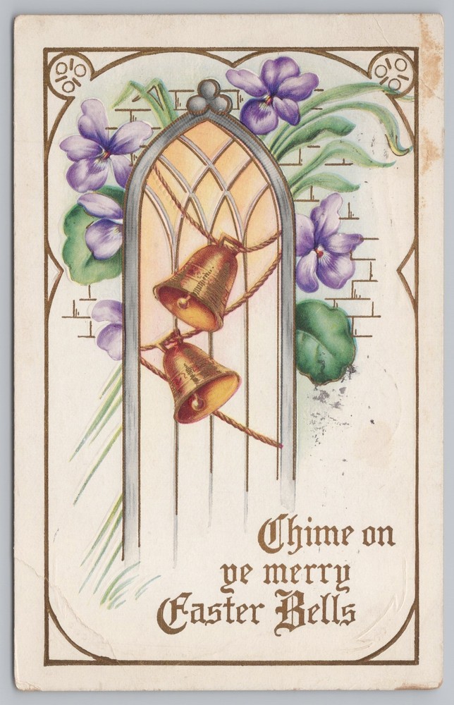 Holiday~Bells Purple Flowers & Easter Bells~Whitney Made Vintage Postcard