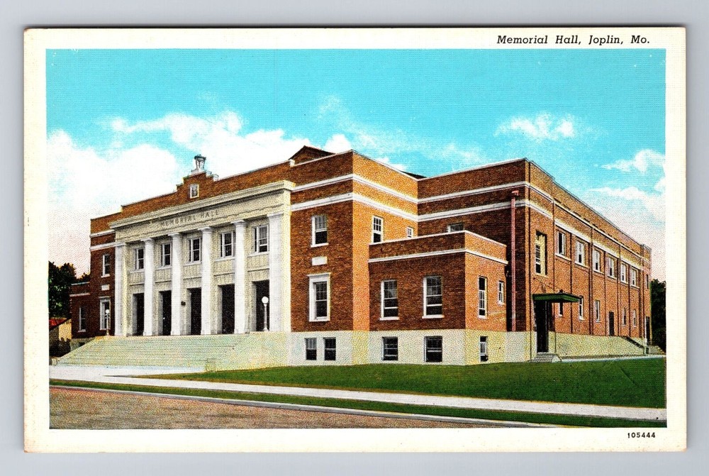 Joplin MO-Missouri, Memorial Hall, Antique, Vintage Souvenir Postcard