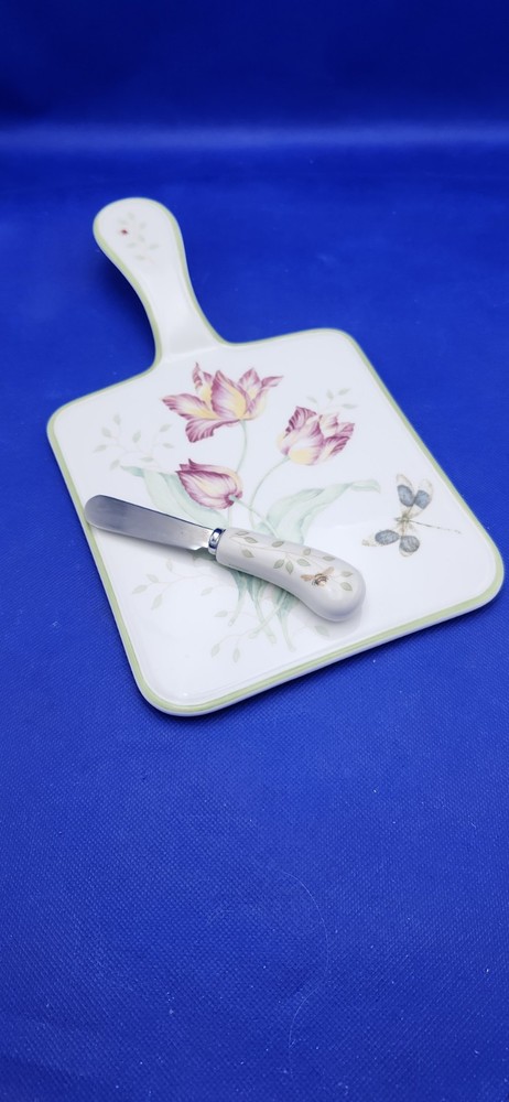 Rare Lenox Butterfly Meadow Cheese Tray with Spreading Knife in Like-New Condition