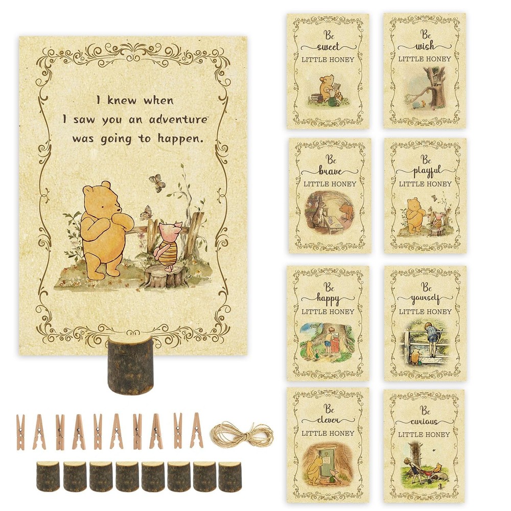 8Pcs Classic Pooh Baby Shower Centerpieces, Double Side Winnie Quotes Party C...