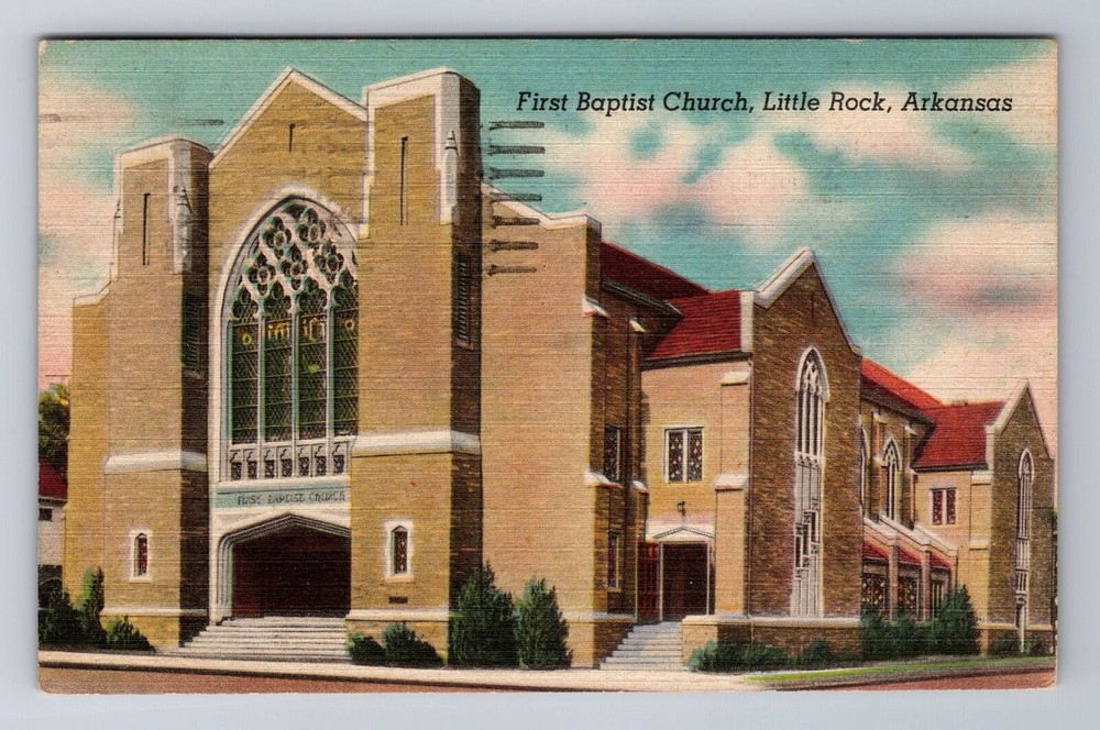 Little Rock AR-Arkansas, First Baptist Church, c1947 Vintage Souvenir Postcard
