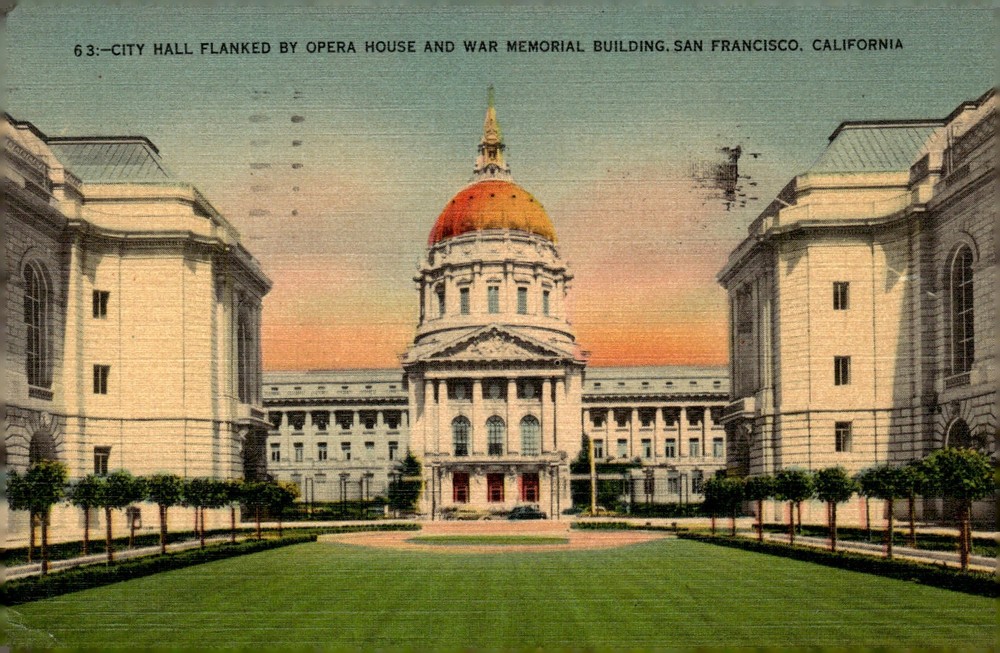 1950 San Francisco City Hall Civic Center California Linen Litho Postcard