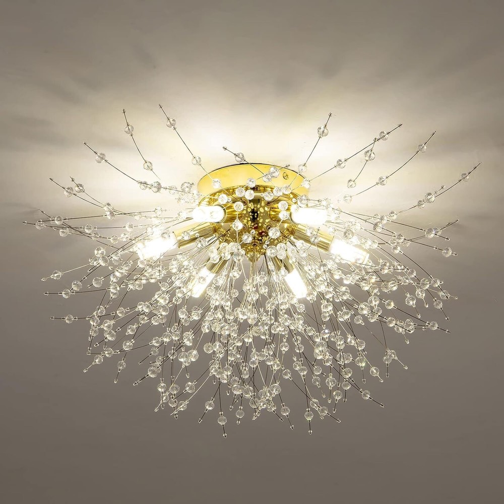 Modern Gold Crystal Sputnik Firework Flush Mount Ceiling Light